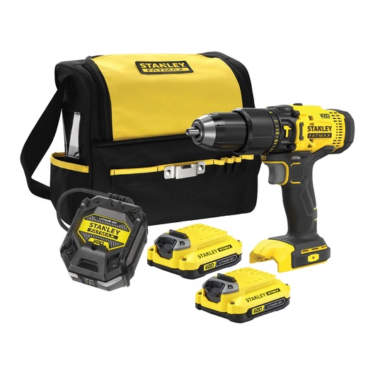 18V STANLEY® FATMAX® V20 Cordless Hammer Drill with 2 x 1.5Ah Lithium Ion Batteries and Soft Bag