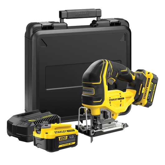 18V STANLEY® FATMAX® V20 Cordless Brushless Jigsaw with 2 x 4.0Ah Lithium Ion Batteries and Kit Box