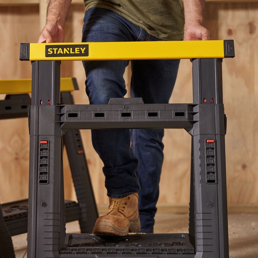 STANLEY® Folding Adjustable Height and Width Sawhorse (Pair), 450kg Max. Capacity, application image