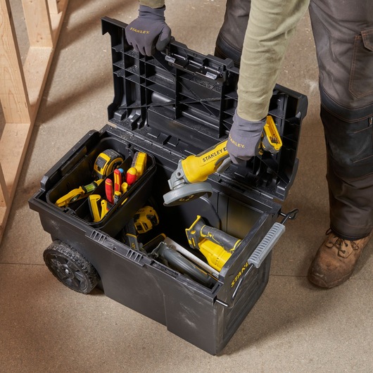 STANLEY® 56 Litre Pro Mobile Job Chest with One-Touch Latch and Removable Cups
